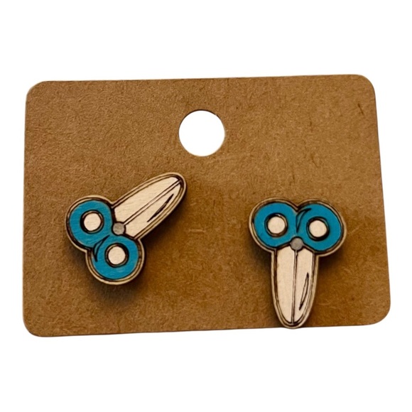 Handmade Back-to-School Wooden Stud Earrings – Multiple Designs - Picture 8 of 16